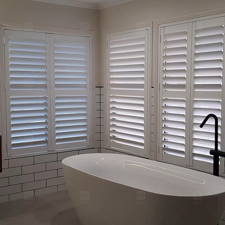 Modern Style High Quality Wooden Plantation Window Louver Western Style Adjustable Shutters Bathroom House Fashionable Window