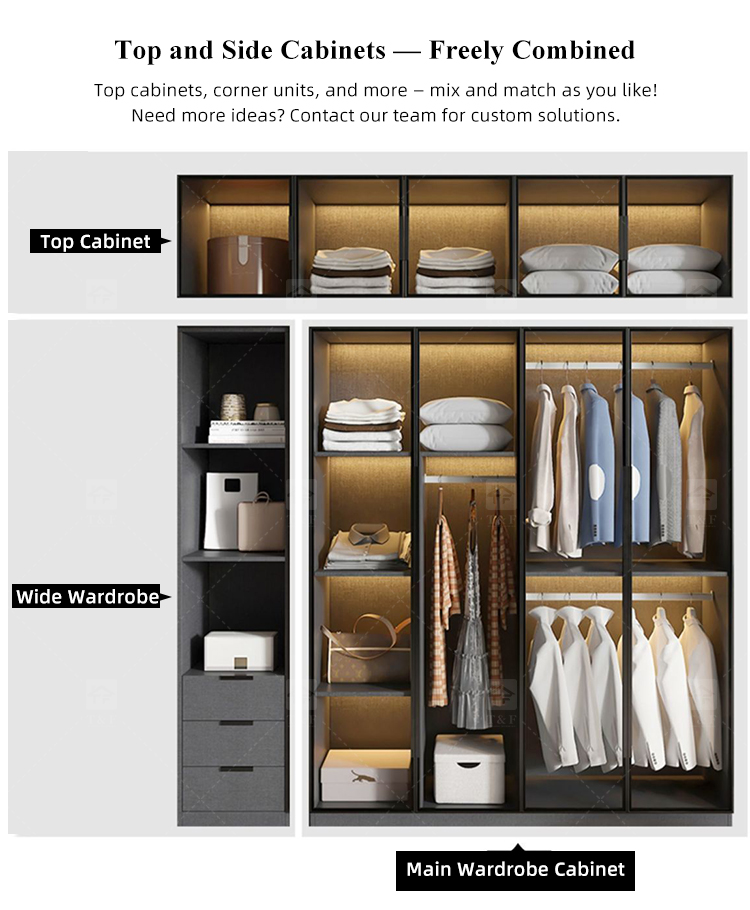 Custom Modern Glass Door Wardrobe Bedroom Furniture Portable Hotel Home Wooden Wardrobe Closet