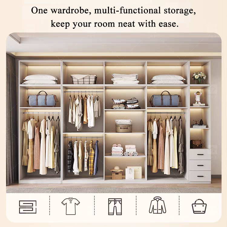 Modern Customized Bedroom Furniture Wooden Glass Door Swing Clothes Storage Wardrobe Cabinet