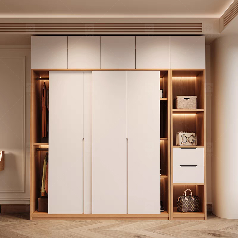 Custom Solid Wood Sliding Door Closet Design Wooden Home Bedroom Furniture Cabinets Clothing Wardrobe