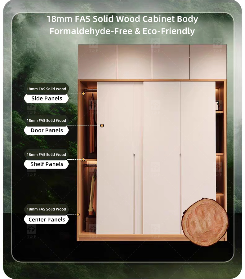 Custom Solid Wood Sliding Door Closet Design Wooden Home Bedroom Furniture Cabinets Clothing Wardrobe