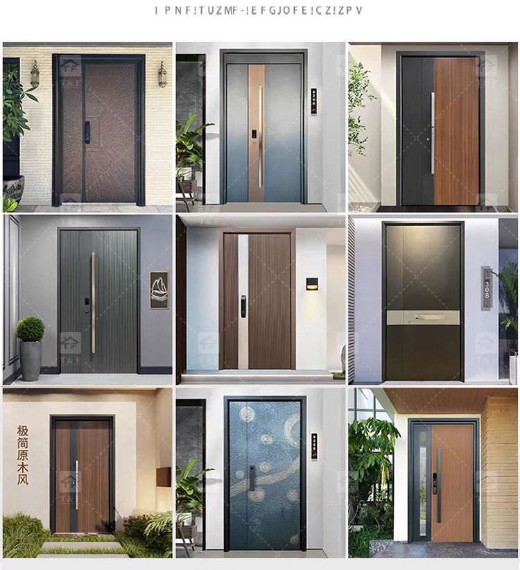 Modern French Style Metal Entry Security Front Door Waterproof Anti-Theft for Exterior Houses and Apartments