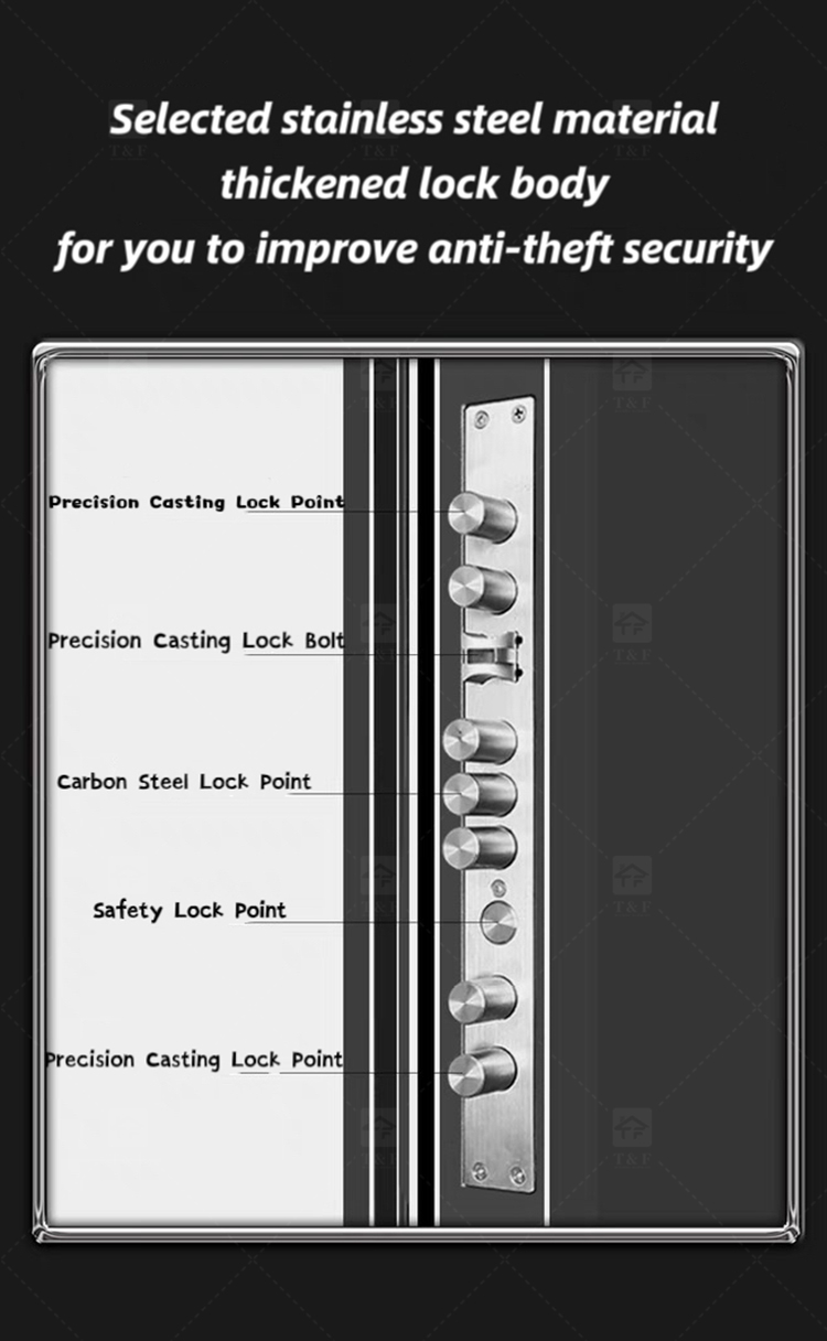 Modern French Style Metal Entry Security Front Door Waterproof Anti-Theft for Exterior Houses and Apartments