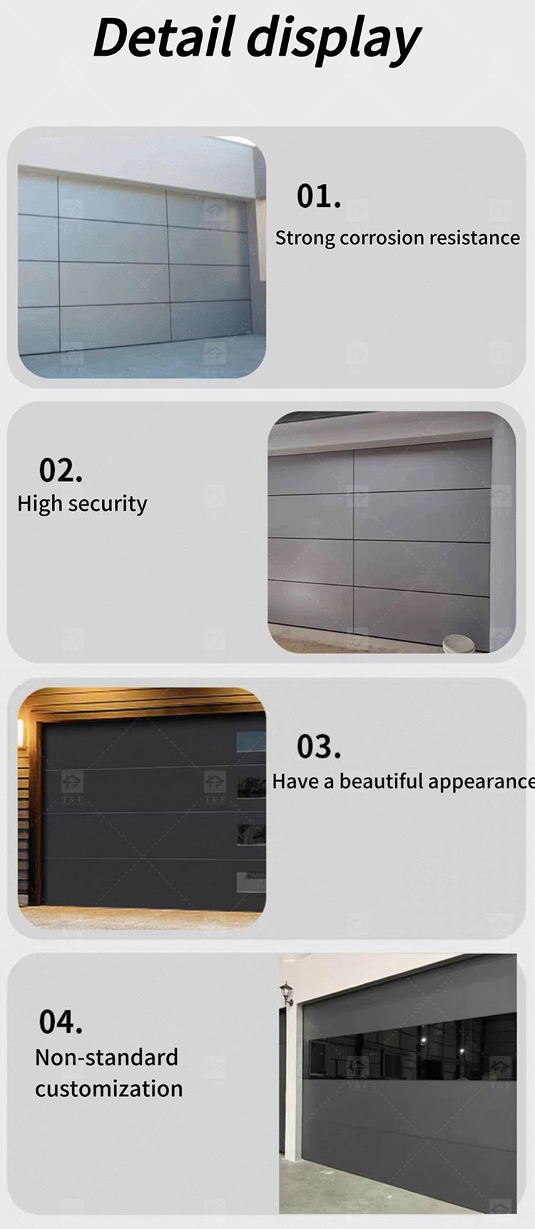Modern Anti-Theft Automatic Aluminum Alloy Garage Door for Homes Exterior Finished Surface Waterproof Feature