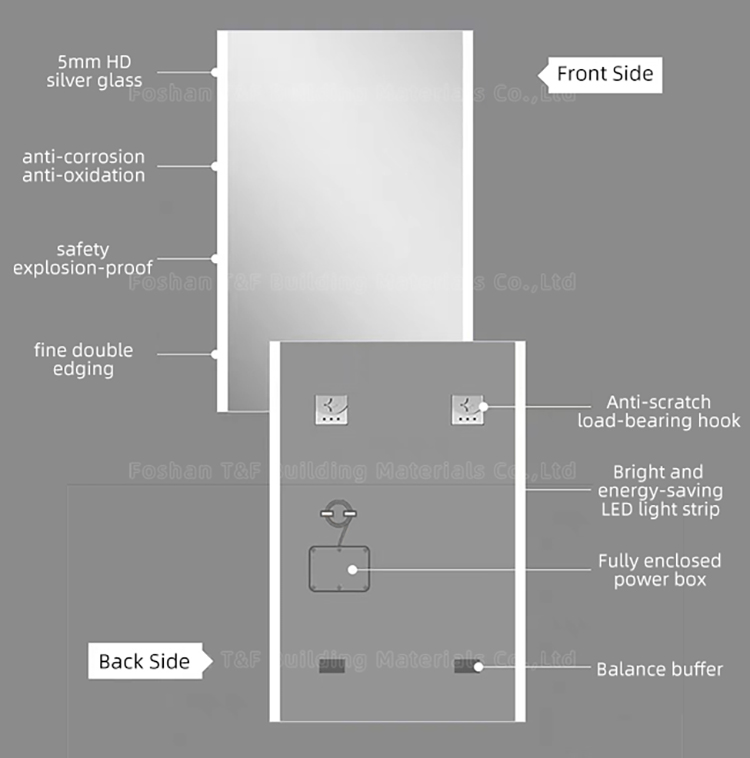 Modern Miroir Intelligent Salle De Bain Touch Switch Rectangle Dimmable Led Smart Vanity Bathroom Mirrors