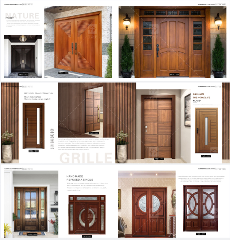 Modern Anti-Theft Double Layer Tempered Glass Front Main Entry Doors French Style Aluminum Alloy & Wood Black for Villas