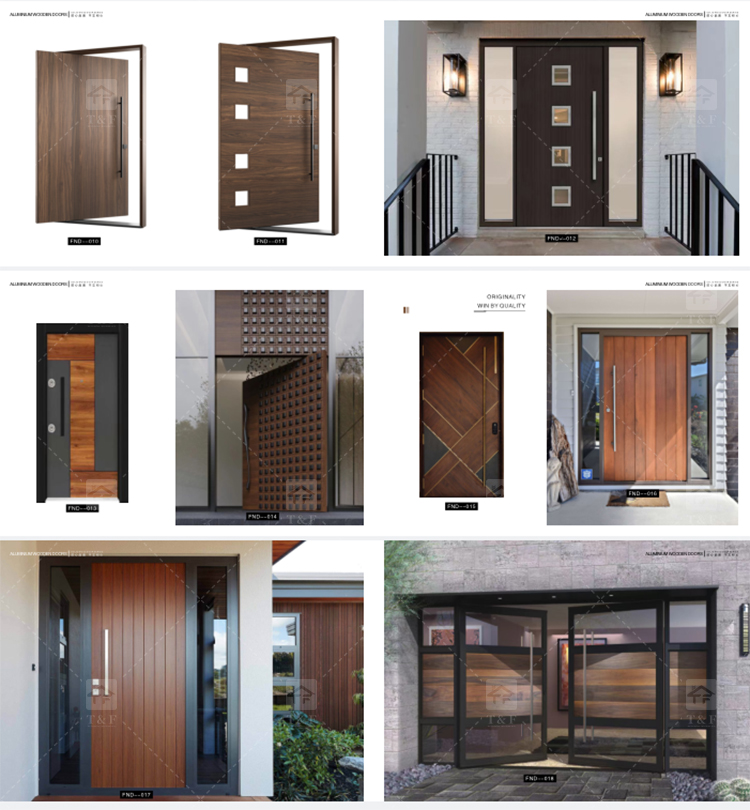Modern Anti-Theft Double Layer Tempered Glass Front Main Entry Doors French Style Aluminum Alloy & Wood Black for Villas