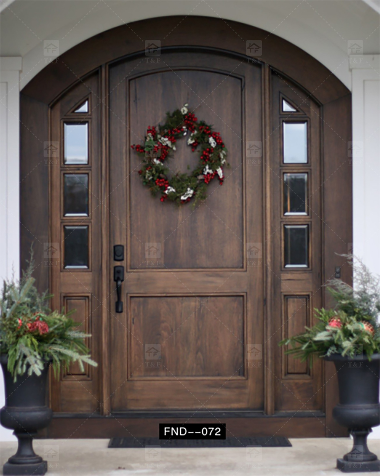 Modern Anti-Theft Double Layer Tempered Glass Front Main Entry Doors French Style Aluminum Alloy & Wood Black for Villas
