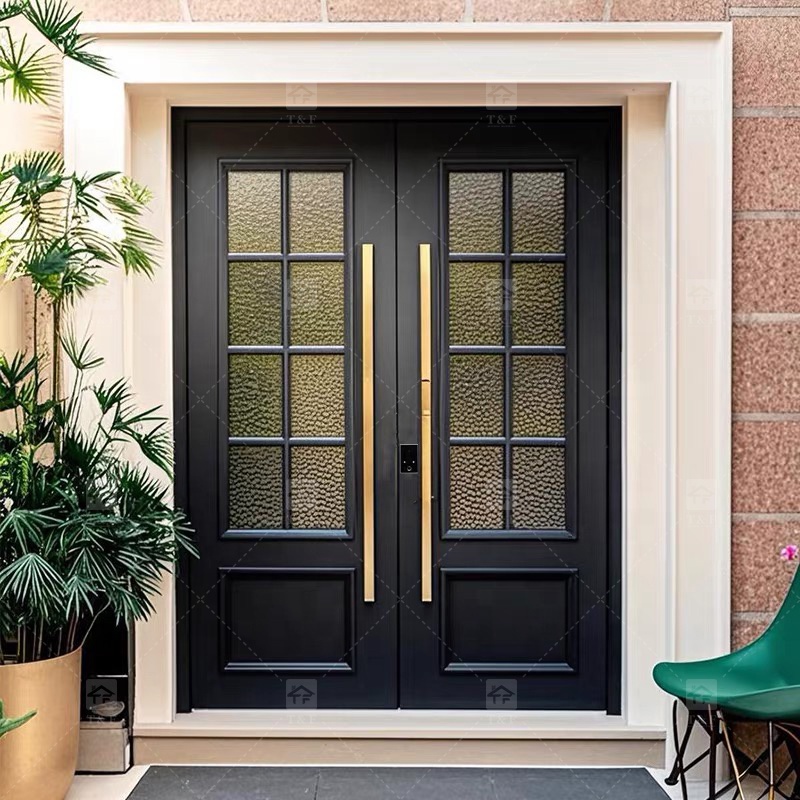Hot Sale French Aluminum Wrought Iron Door Security Iron Exterior Front Entry Anti-theft Chinese Apartments Villas Outdoor