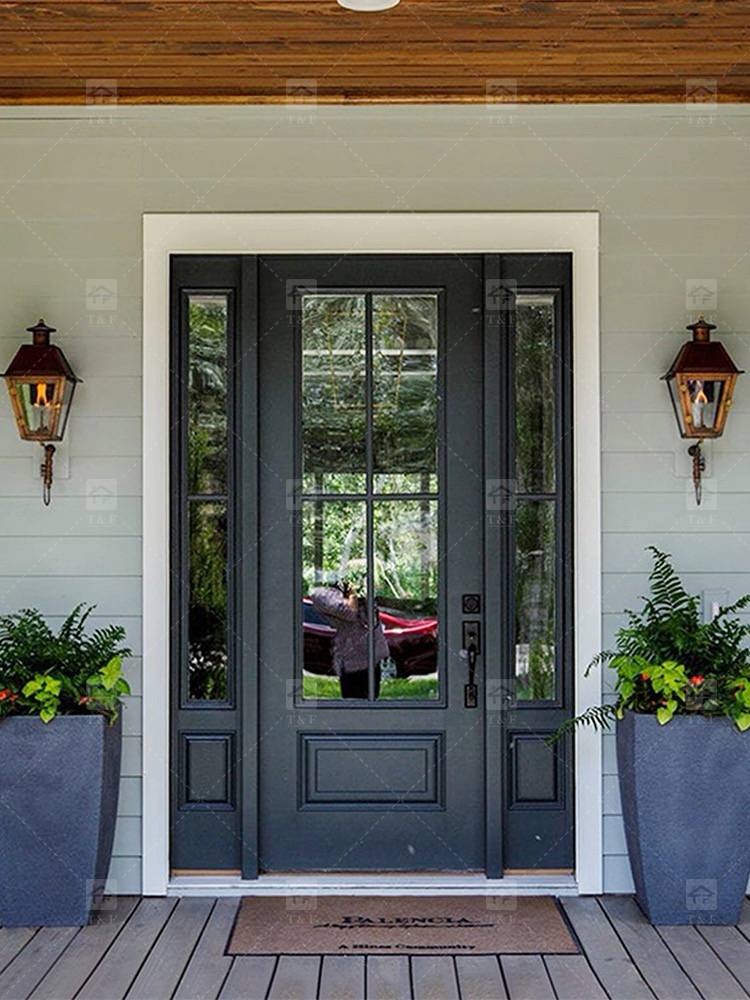 Hot Sale French Aluminum Wrought Iron Door Security Iron Exterior Front Entry Anti-theft Chinese Apartments Villas Outdoor