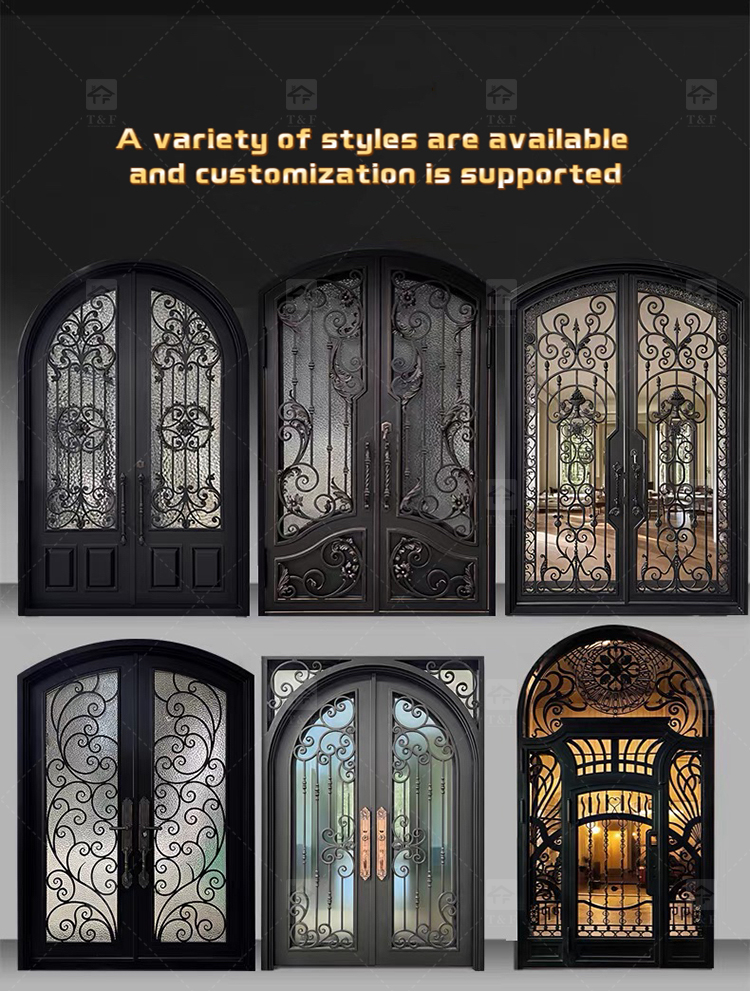 Modern Style High Quality Steel Door Cast Aluminum and Wrought Iron with Waterproof Finished Surface for Villa Application