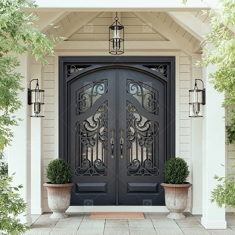 New Design Luxury Double Front Entry Door Home Wrought Iron Double Door for House Villa Door