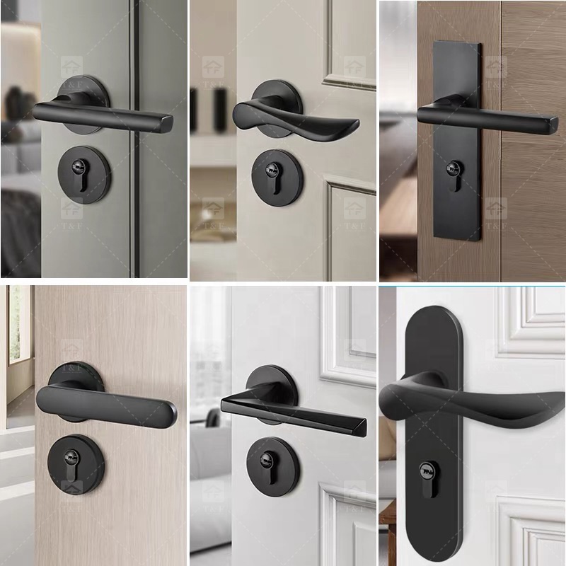 Modern Luxury Deep Grey Magnetic Silence Door Handles Universal for Home Office Apartment Hotels Made of Steel Zinc Alloy