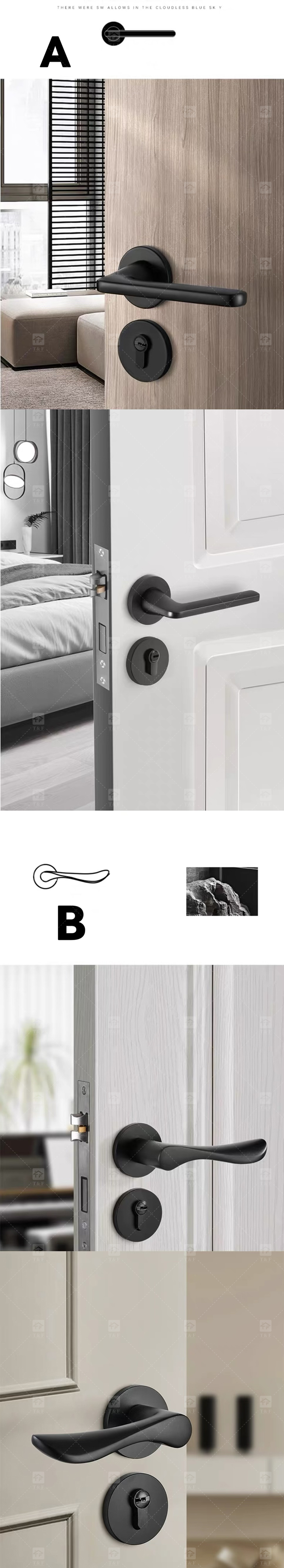 Modern Luxury Deep Grey Magnetic Silence Door Handles Universal for Home Office Apartment Hotels Made of Steel Zinc Alloy