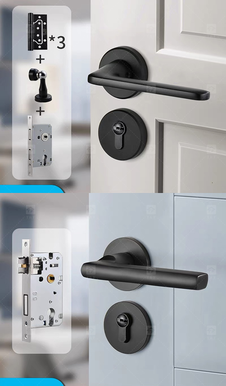 Modern Luxury Deep Grey Magnetic Silence Door Handles Universal for Home Office Apartment Hotels Made of Steel Zinc Alloy