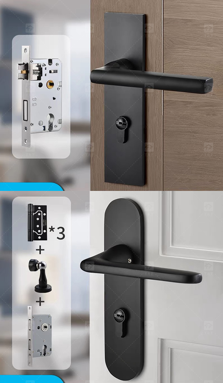 Modern Luxury Deep Grey Magnetic Silence Door Handles Universal for Home Office Apartment Hotels Made of Steel Zinc Alloy