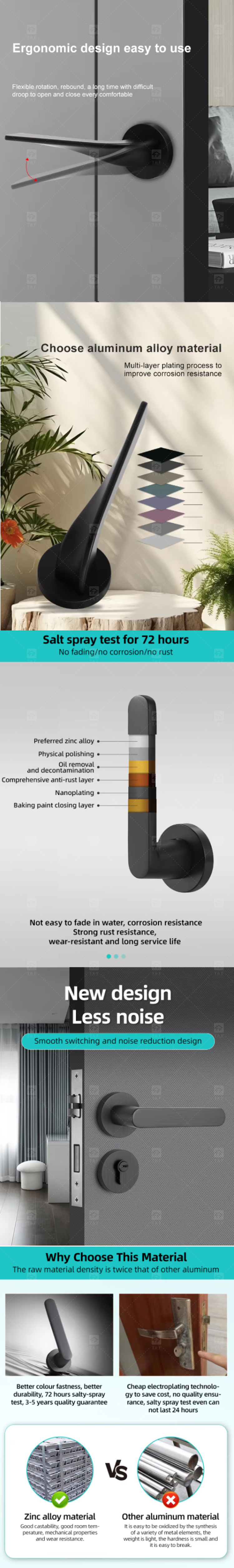 Luxury Gold Magnetic Silent Wooden Door Handle with Split Bedroom Lock Modern Design for Indoor Household for Villas