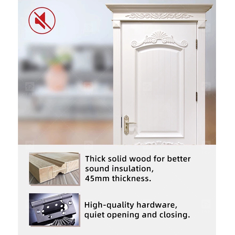 High Quality White Solid Wood Door American Style New Design for Villa House and Projects Interior Use Finished Surface