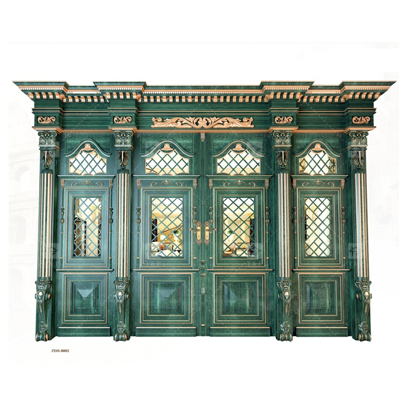 Modern Double Entry Wood Doors Solid Wood Carving Main Door with Waterproof Feature Finished Exterior Application