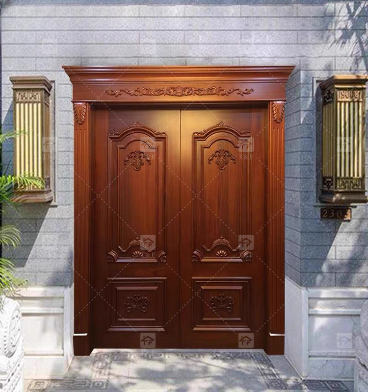 Customized High Quality Modern Wood Front Door Waterproof Exterior Main Entry Security Door Finished Interior Outdoor