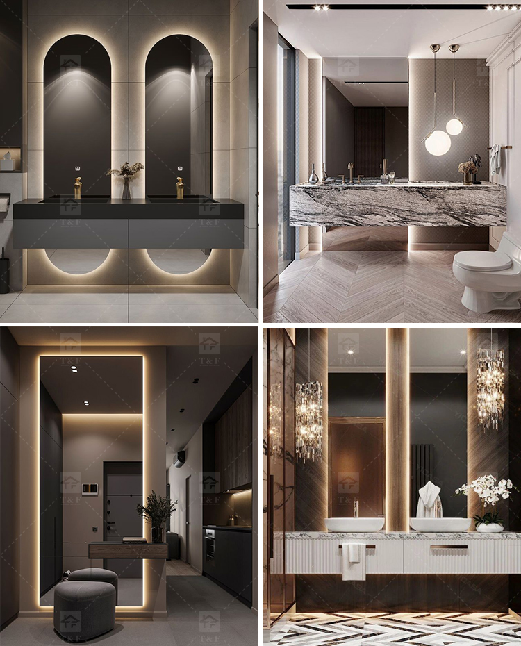 Custom Modern Luxury Hotel Floating Wood Bathroom Vanity Cabinet with Sintered Stone Top and Smart LED Mirror