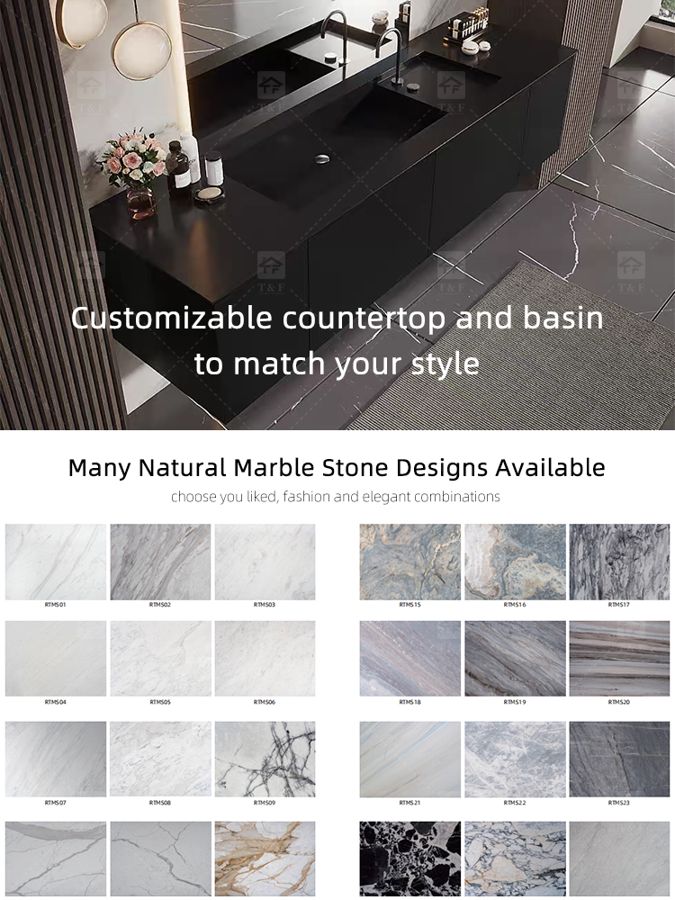 Custom Modern Luxury Hotel Floating Wood Bathroom Vanity Cabinet with Sintered Stone Top and Smart LED Mirror