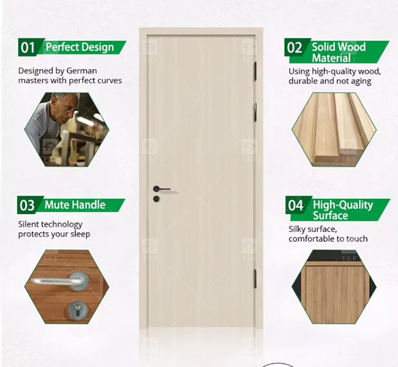Modern Waterproof Solid Wood Interior Doors New Design with Accessories on Sale for Hotel and Bedroom Application