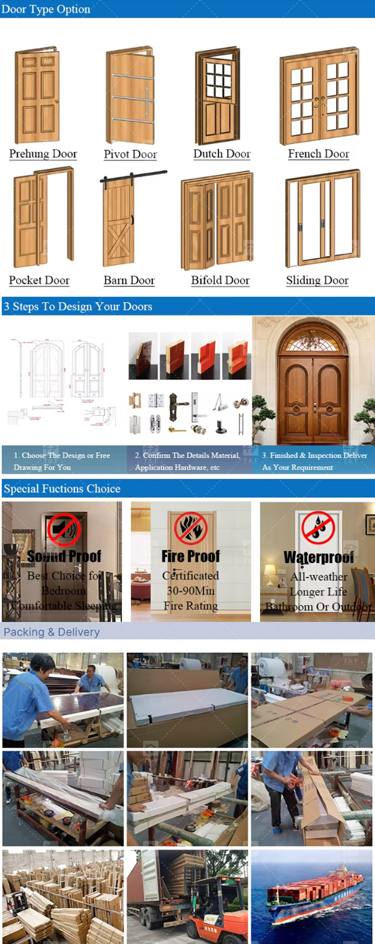 Modern Waterproof Solid Wood Interior Doors New Design with Accessories on Sale for Hotel and Bedroom Application