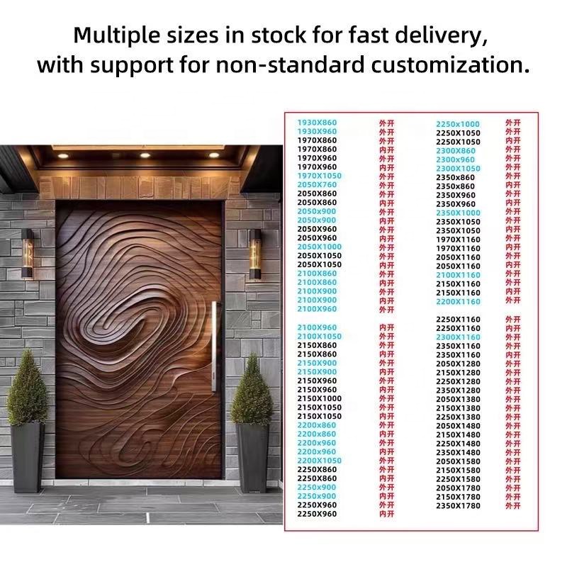 Luxury Villa Main Door Extra-Large 3D Carving Wood Surface Pivot Metal Entrance Door for Modern House Exterior