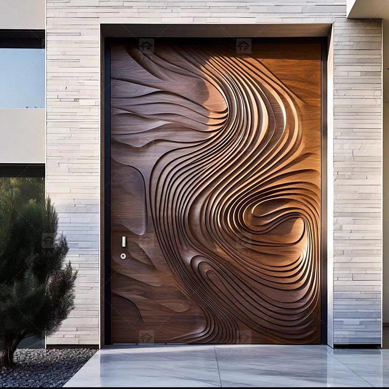 Luxury Villa Main Door Extra-Large 3D Carving Wood Surface Pivot Metal Entrance Door for Modern House Exterior