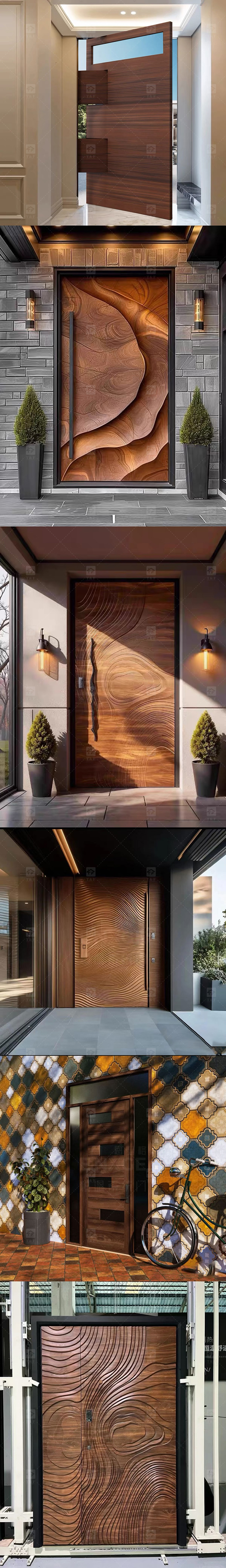 Luxury Villa Main Door Extra-Large 3D Carving Wood Surface Pivot Metal Entrance Door for Modern House Exterior