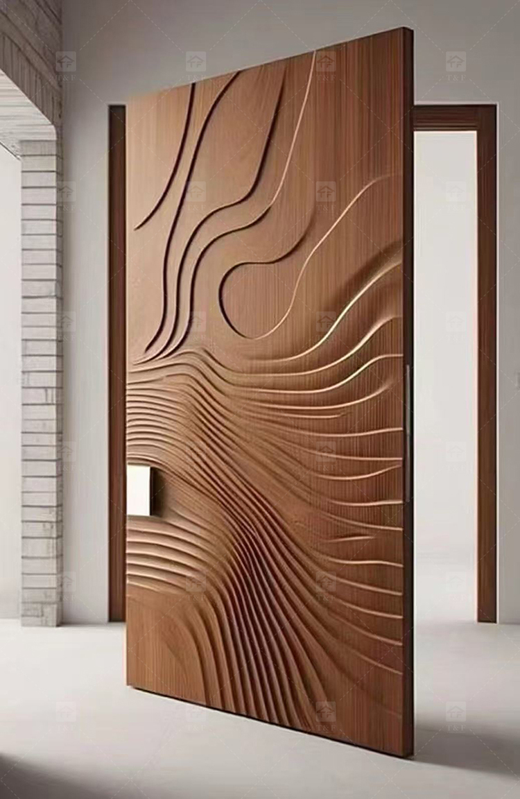 Luxury Villa Main Door Extra-Large 3D Carving Wood Surface Pivot Metal Entrance Door for Modern House Exterior