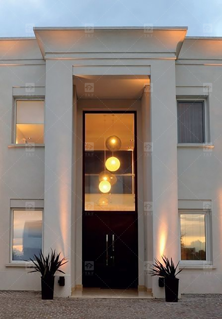 Custom Double-Height Villa Entrance Metal Front Door with Fixed Glass Panels Exterior Entry Doors for Houses