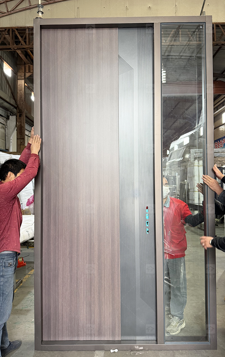 Custom Double-Height Villa Entrance Metal Front Door with Fixed Glass Panels Exterior Entry Doors for Houses