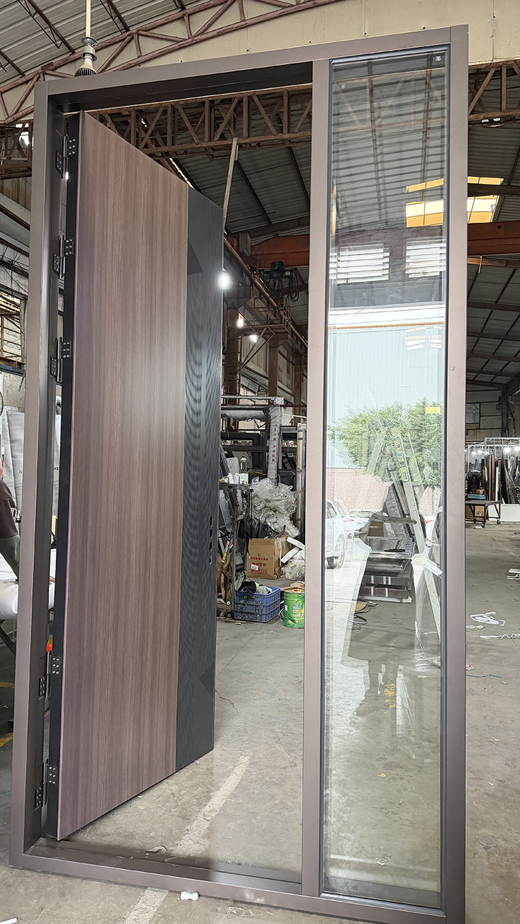 Custom Double-Height Villa Entrance Metal Front Door with Fixed Glass Panels Exterior Entry Doors for Houses
