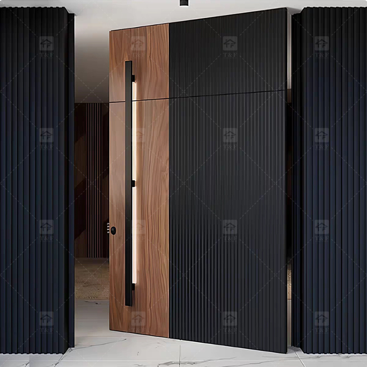 Customized Exterior Pivot Entrance Door Heavy-Duty Large Villa Aluminum Wood Security Front Door