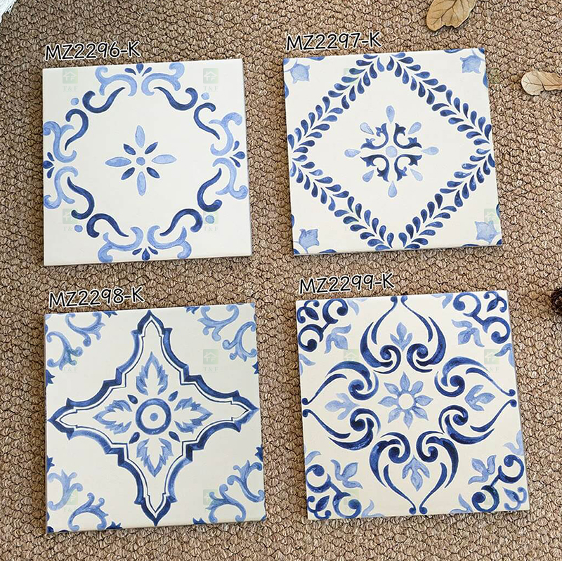 200x200mm Vintage Blue White Porcelain Pattern Tiles for Bathroom and Toilet Shower Kitchen Floor Wall Tile