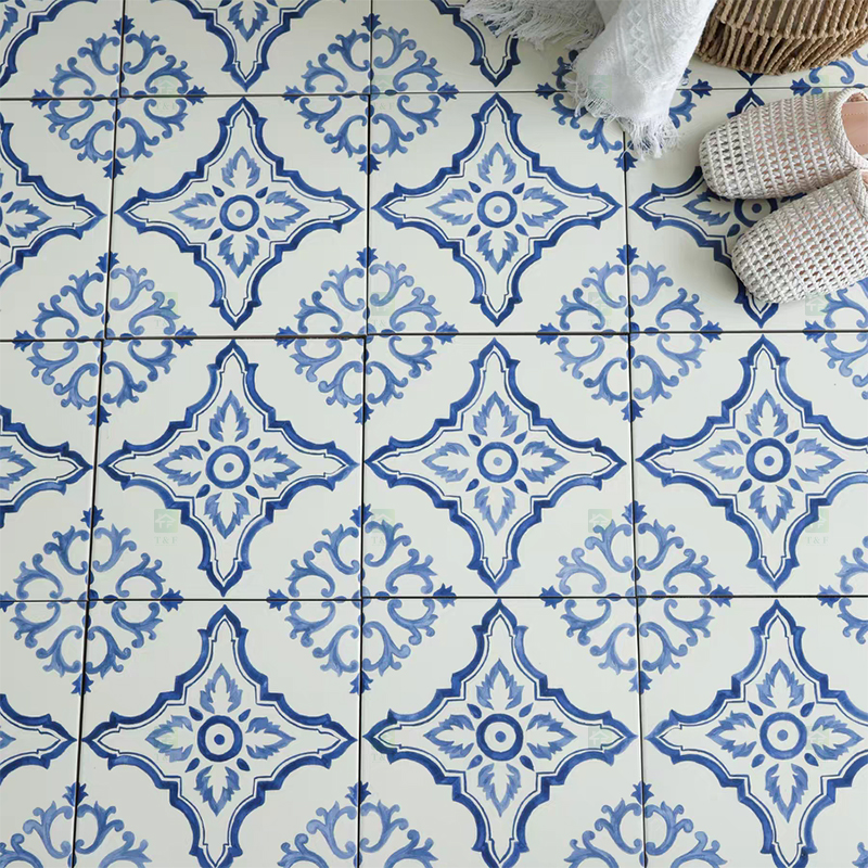 200x200mm Vintage Blue White Porcelain Pattern Tiles for Bathroom and Toilet Shower Kitchen Floor Wall Tile