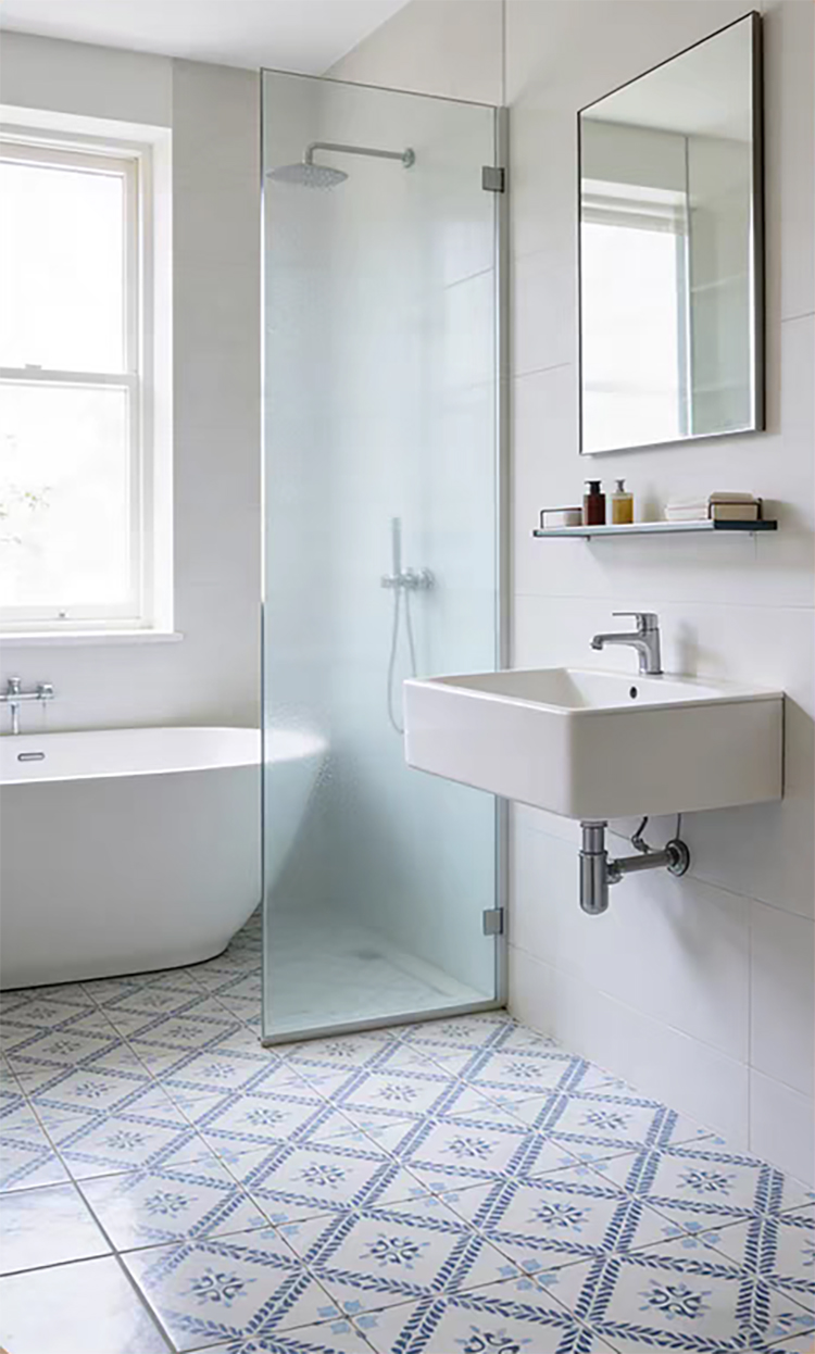 200x200mm Vintage Blue White Porcelain Pattern Tiles for Bathroom and Toilet Shower Kitchen Floor Wall Tile