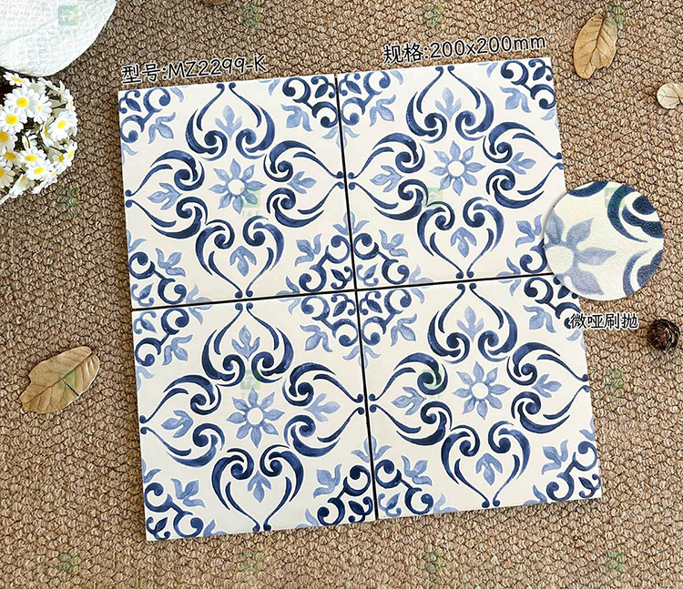 200x200mm Vintage Blue White Porcelain Pattern Tiles for Bathroom and Toilet Shower Kitchen Floor Wall Tile