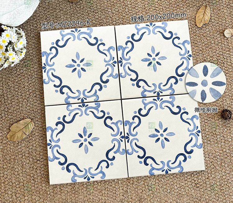 200x200mm Vintage Blue White Porcelain Pattern Tiles for Bathroom and Toilet Shower Kitchen Floor Wall Tile
