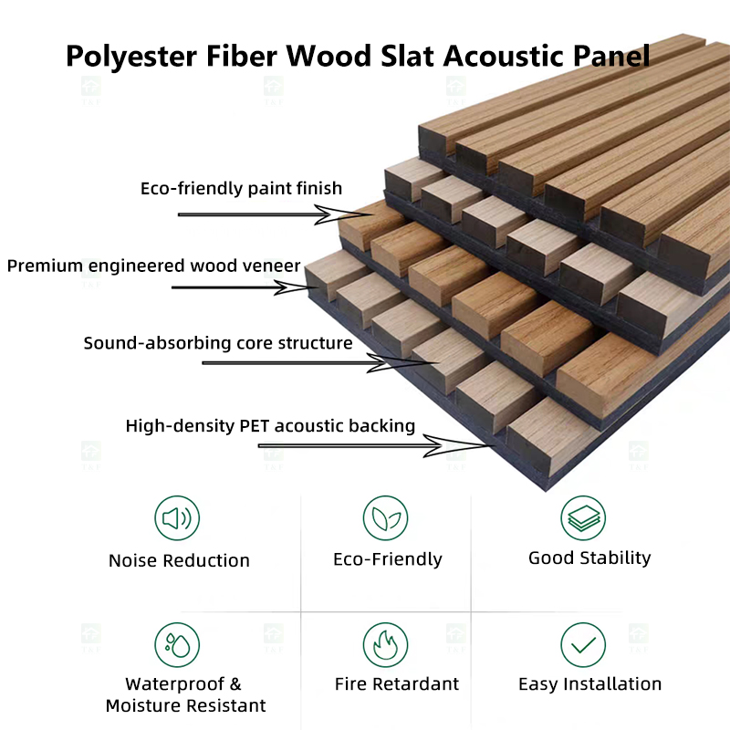 Modern 3D Wood Slat Acoustic Panel PET Polyester Fiber Veneer Wall Panel for Interior Wall and Ceiling Decoration