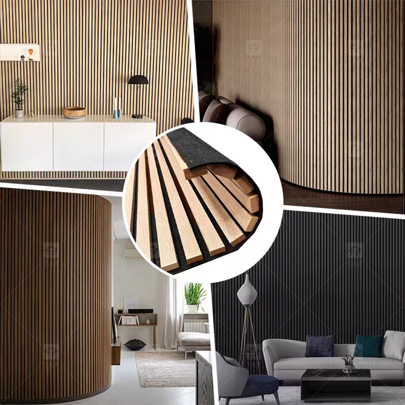 Modern 3D Wood Slat Acoustic Panel PET Polyester Fiber Veneer Wall Panel for Interior Wall and Ceiling Decoration