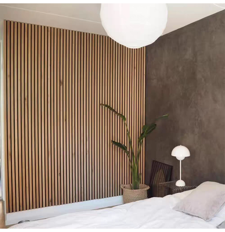 Modern 3D Wood Slat Acoustic Panel PET Polyester Fiber Veneer Wall Panel for Interior Wall and Ceiling Decoration