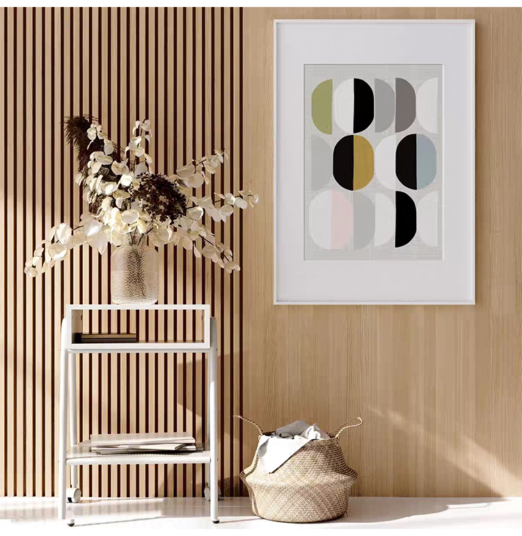 Modern 3D Wood Slat Acoustic Panel PET Polyester Fiber Veneer Wall Panel for Interior Wall and Ceiling Decoration