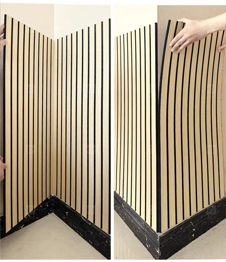 Modern 3D Wood Slat Acoustic Panel PET Polyester Fiber Veneer Wall Panel for Interior Wall and Ceiling Decoration