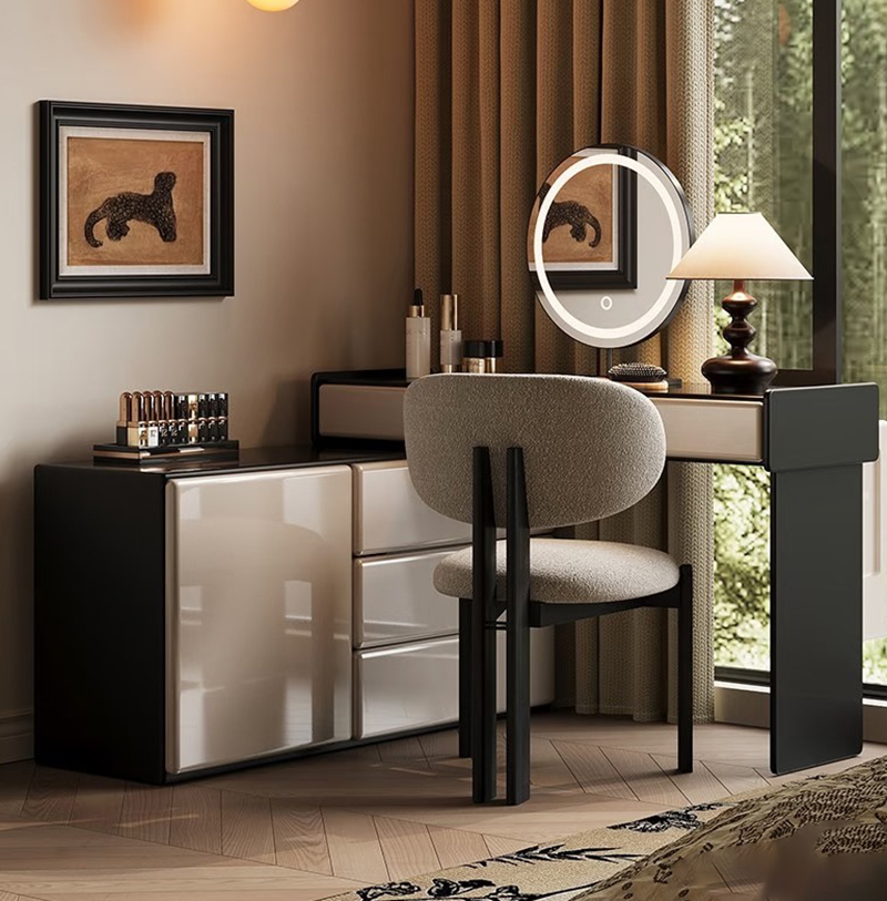 Custom Modern Lighted Mirror Makeup Table with 3 Drawers Wooden Vanity Set for Bathroom Hotel Projects Vanity Con Luz Led