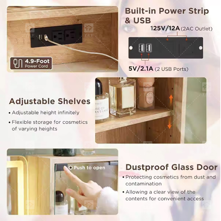 Custom Modern Lighted Mirror Makeup Table with 3 Drawers Wooden Vanity Set for Bathroom Hotel Projects Vanity Con Luz Led