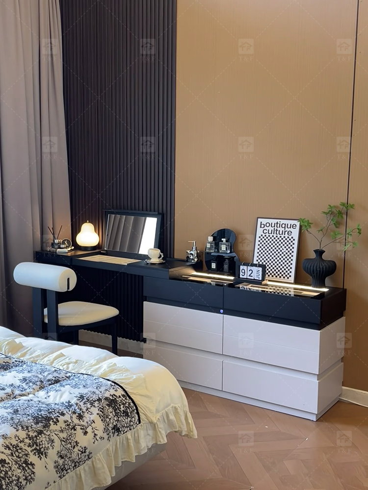 Custom Modern Lighted Mirror Makeup Table with 3 Drawers Wooden Vanity Set for Bathroom Hotel Projects Vanity Con Luz Led
