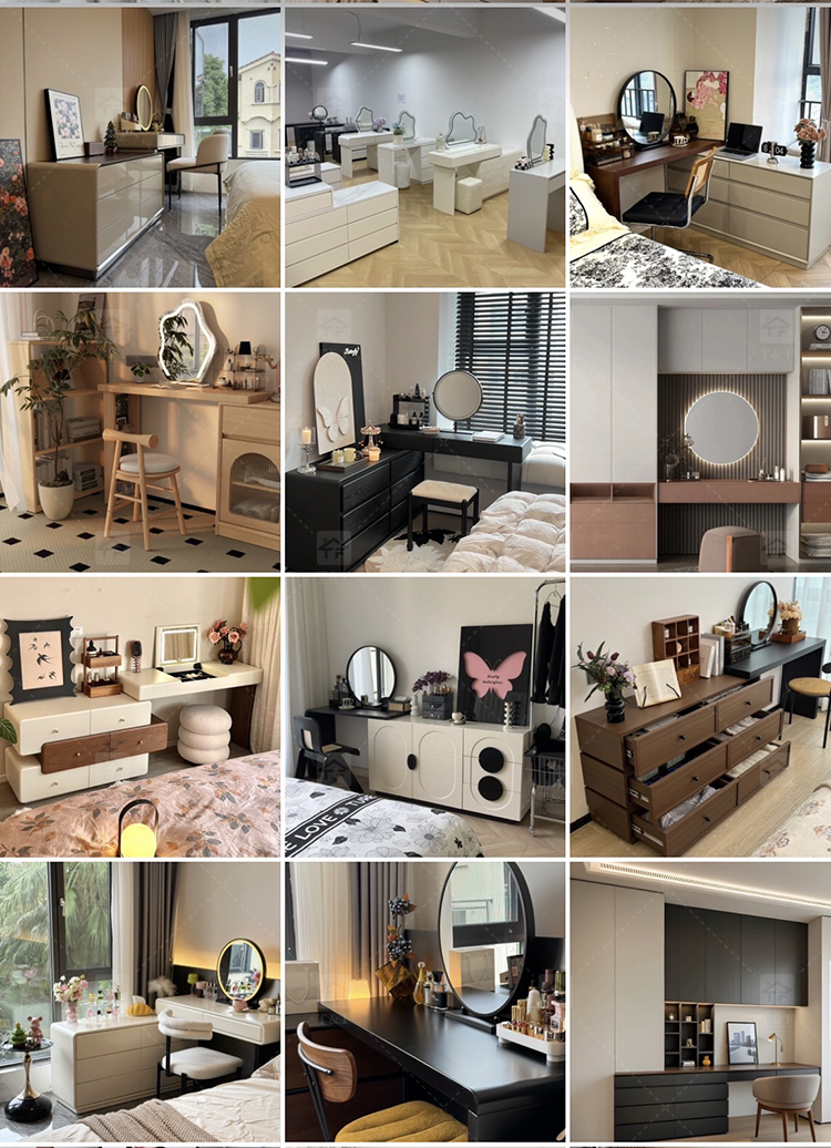 Luxury Black Solid Wood Vanity Table with LED Light Makeup Mirror 7 Drawers Durable Furniture for Bedroom Living Room Hotel Use